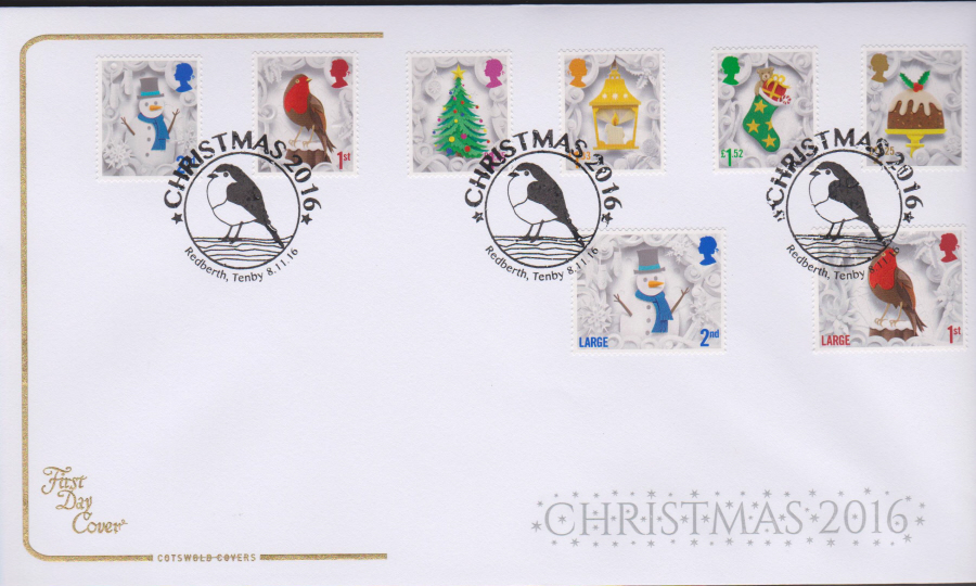 2016 - Christmas Set Cotswold First Day Cover, Redberth, Tenby Postmark